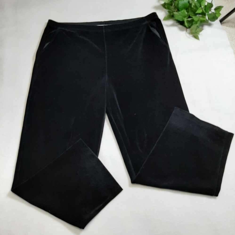 St. John Sport Black Velvet Elastic Waist Pants L - Picture 9 of 11